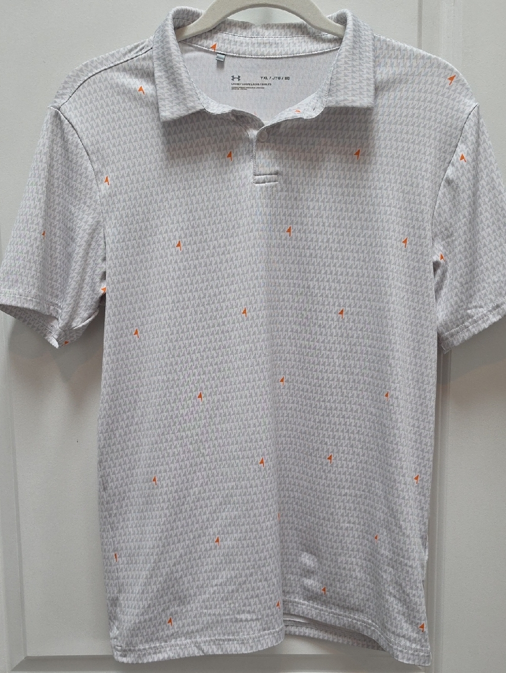Under Armour White Golf Polo with Orange Accent Dots